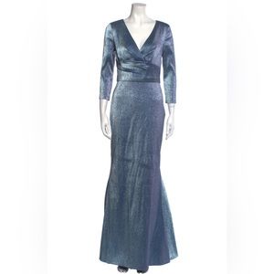 Theia Sz 6 Blue & Silver 3/4 Sleeve Floor Length Mermaid Evening Gown